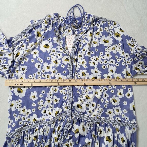 Free People Love Letter Tunic Top Mini Dress Sz S Blue Floral Long Sleeve - Picture 13 of 14